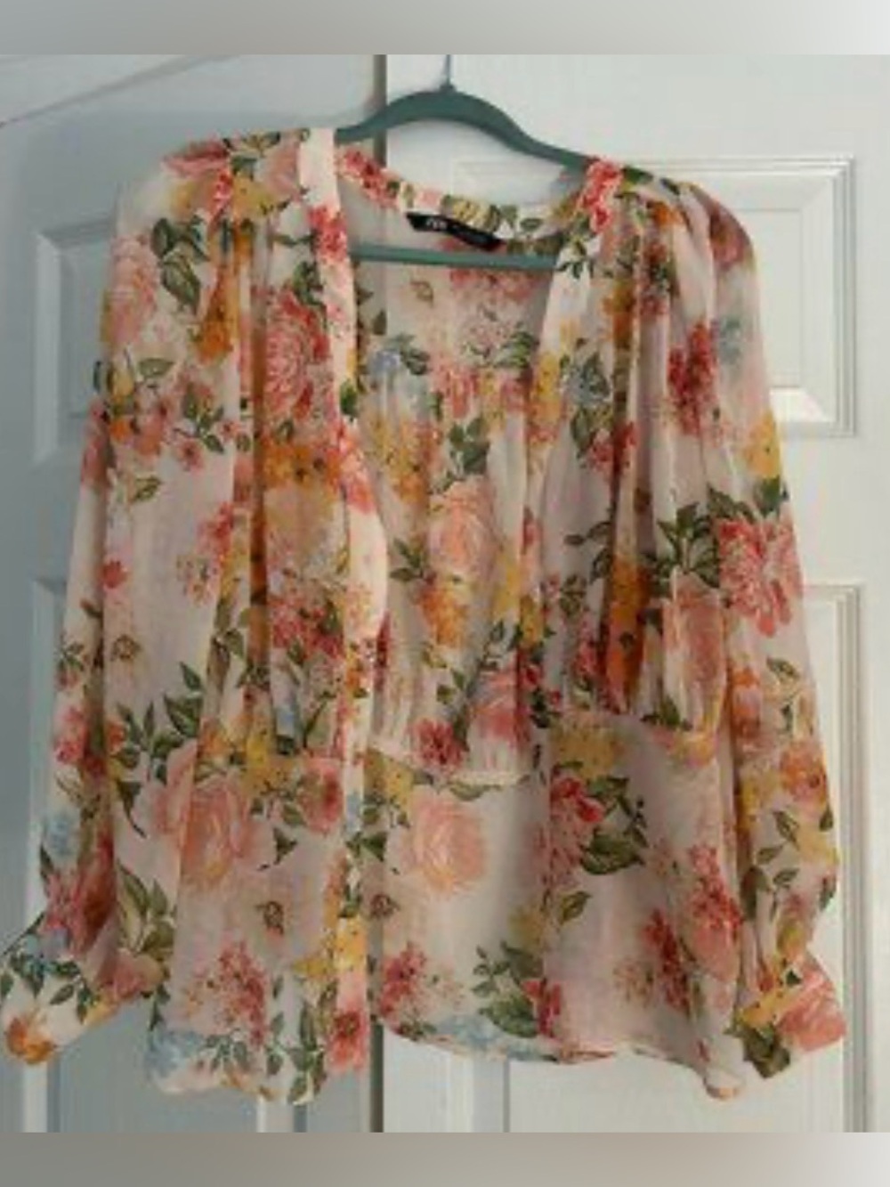 Zara Floral Sheer Blouse - Pink, Yellow, Green